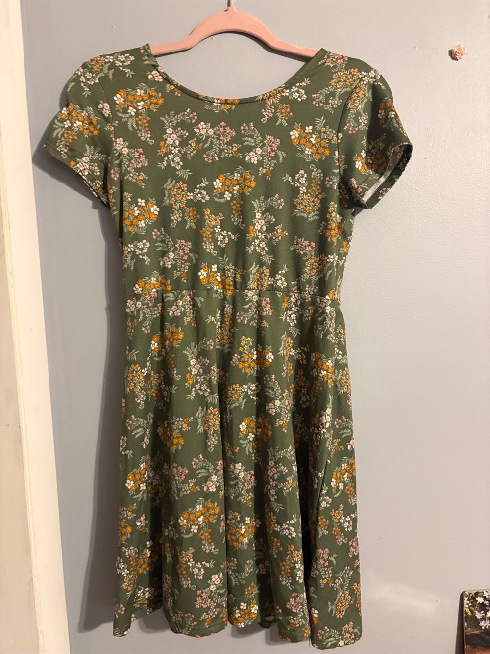 Three Hearts Olive Green Floral Fit-and-Flare Dress